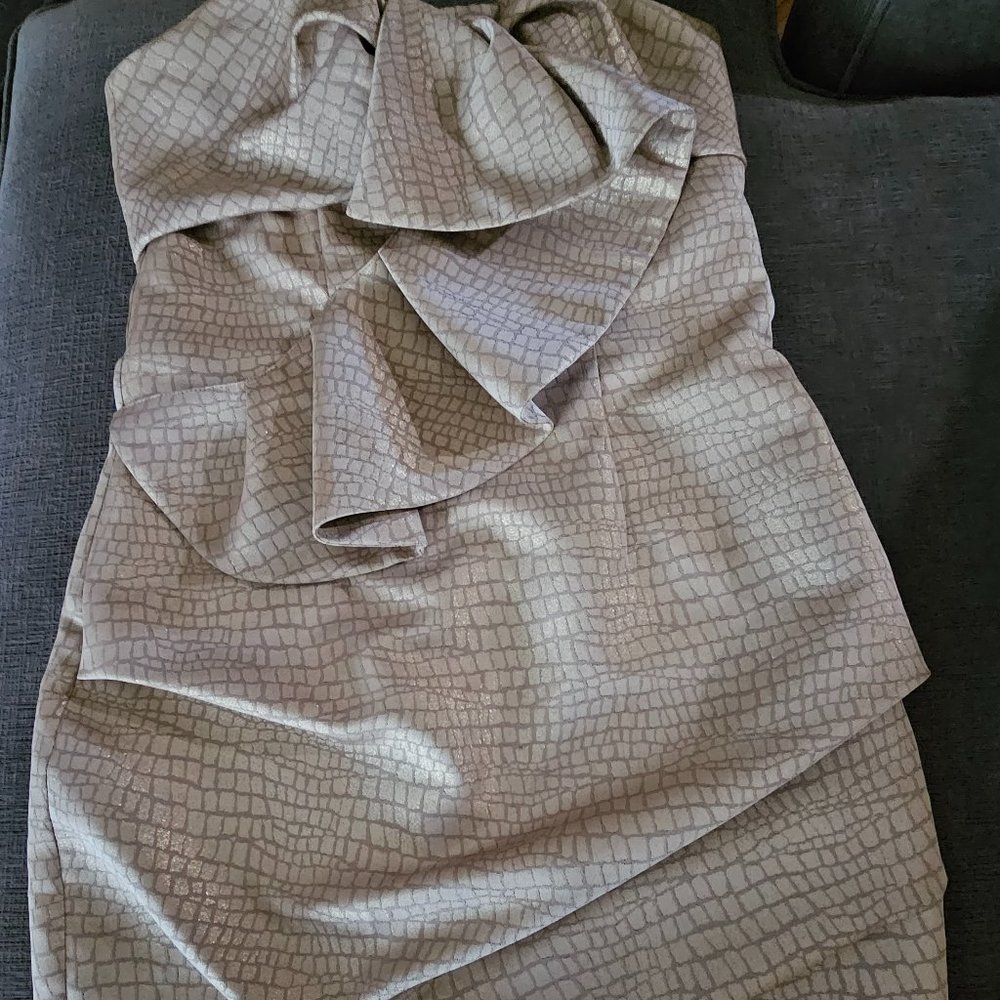 ABS Allen Schwartz Collection Gold Shimmery Strapless Cocktail Dress
